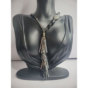 New Time and Tru Faceted Beaded Necklace Black Silver Gold Tone Jewelry Costume